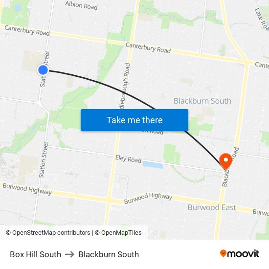 Box Hill South to Blackburn South map