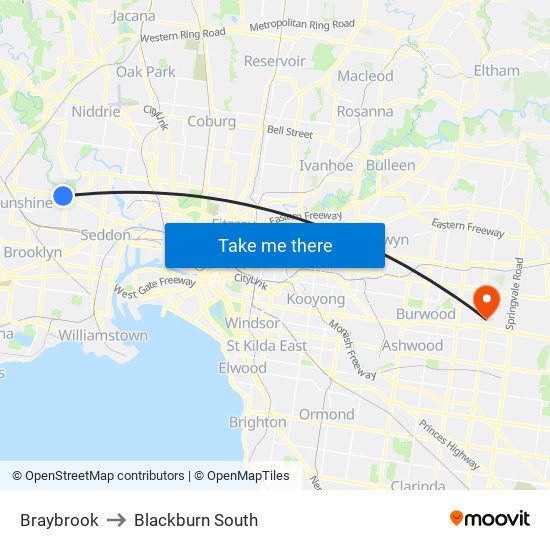 Braybrook to Blackburn South map