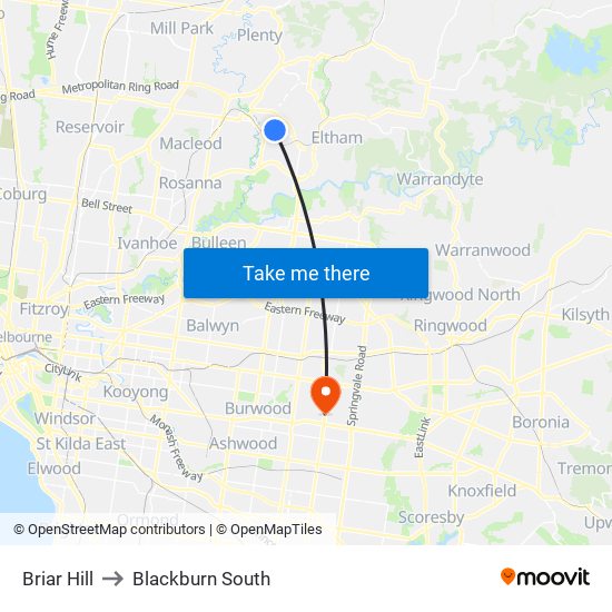 Briar Hill to Blackburn South map