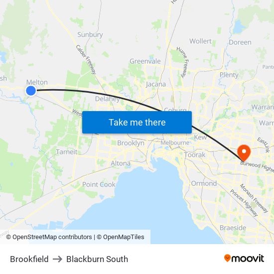 Brookfield to Blackburn South map