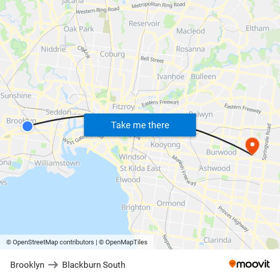 Brooklyn to Blackburn South map