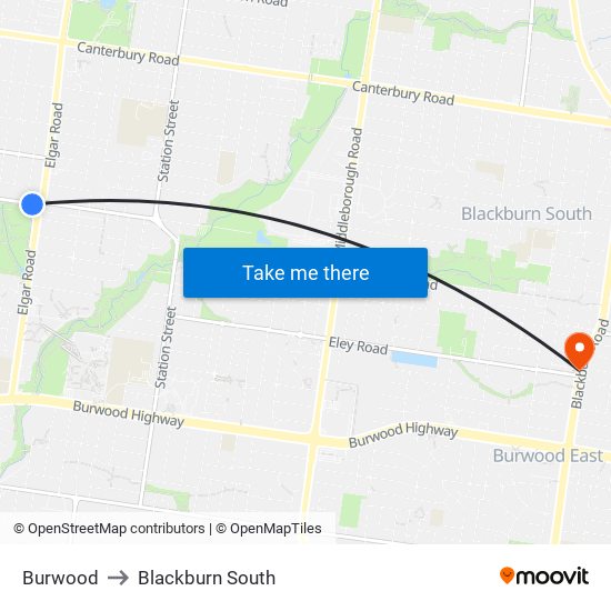 Burwood to Blackburn South map