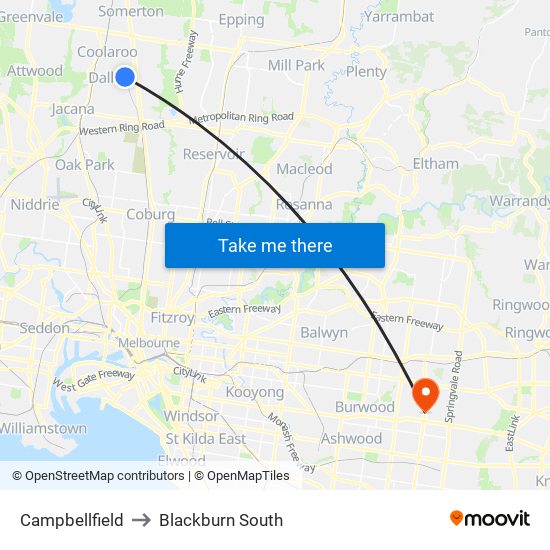 Campbellfield to Blackburn South map