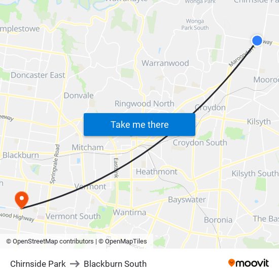 Chirnside Park to Blackburn South map