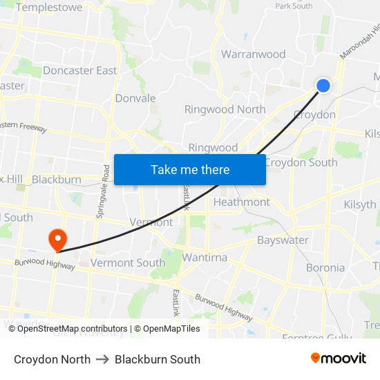 Croydon North to Blackburn South map