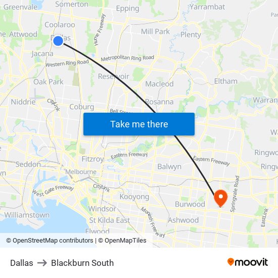 Dallas to Blackburn South map