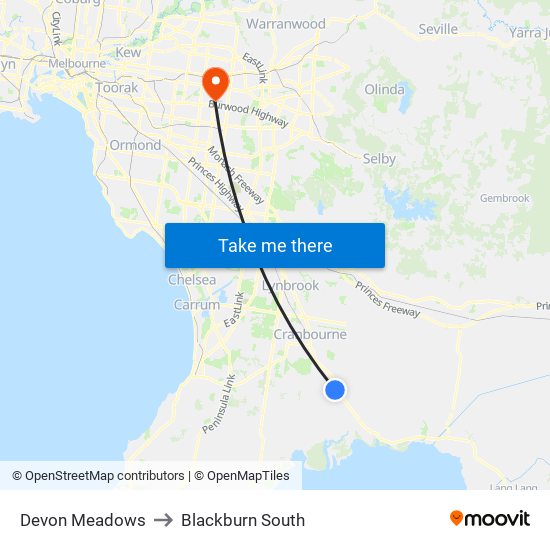 Devon Meadows to Blackburn South map