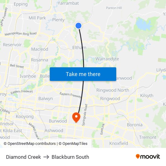 Diamond Creek to Blackburn South map