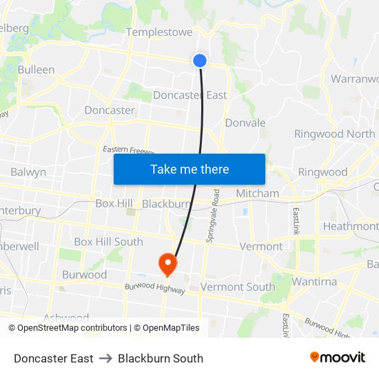 Doncaster East to Blackburn South map