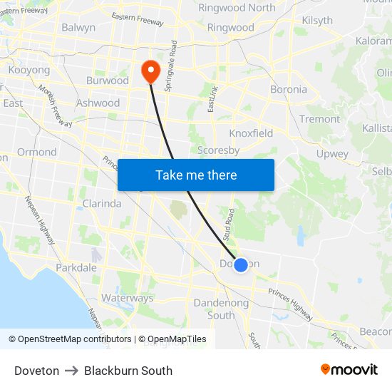 Doveton to Blackburn South map