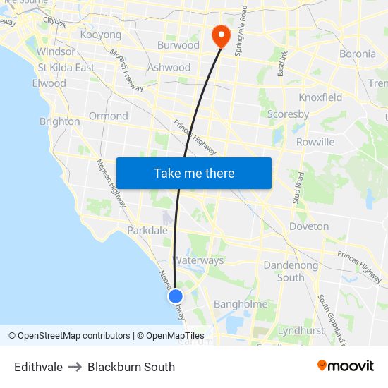 Edithvale to Blackburn South map