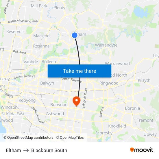 Eltham to Blackburn South map