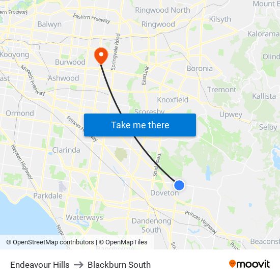 Endeavour Hills to Blackburn South map