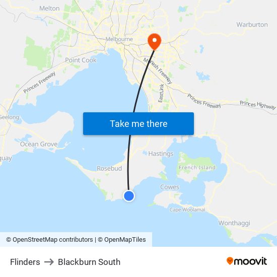 Flinders to Blackburn South map