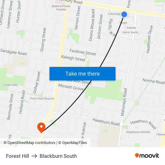 Forest Hill to Blackburn South map