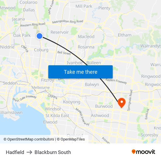 Hadfield to Blackburn South map