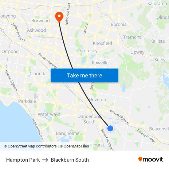 Hampton Park to Blackburn South map