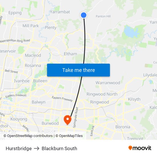 Hurstbridge to Blackburn South map