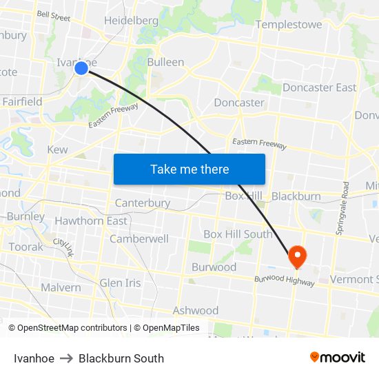 Ivanhoe to Blackburn South map