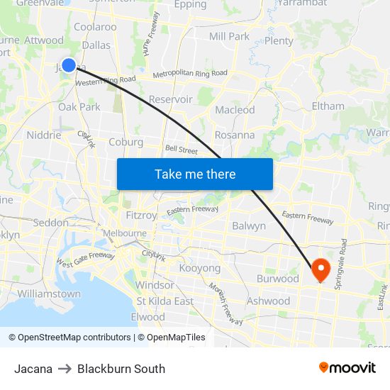 Jacana to Blackburn South map