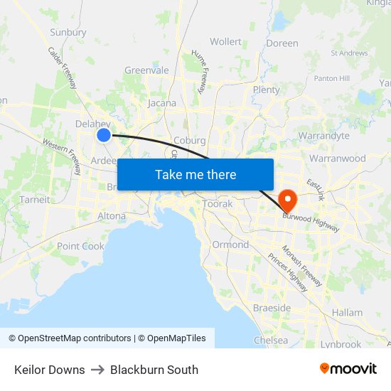 Keilor Downs to Blackburn South map