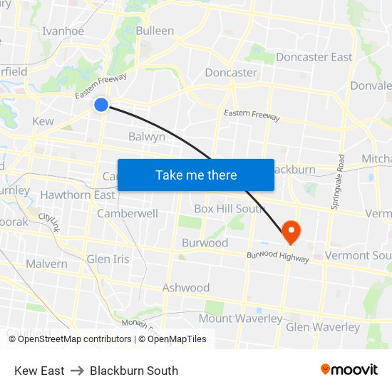 Kew East to Blackburn South map