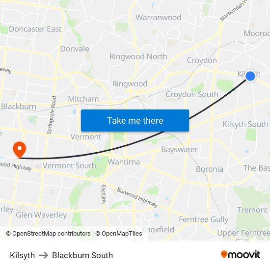 Kilsyth to Blackburn South map