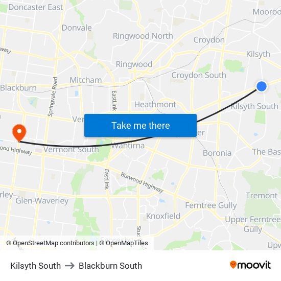 Kilsyth South to Blackburn South map