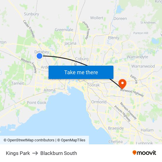 Kings Park to Blackburn South map