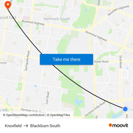 Knoxfield to Blackburn South map