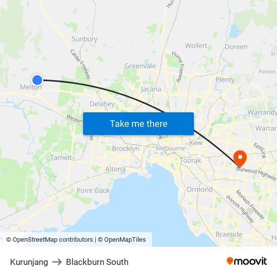 Kurunjang to Blackburn South map