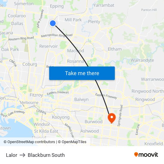 Lalor to Blackburn South map