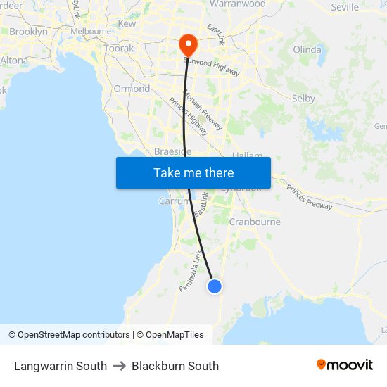 Langwarrin South to Blackburn South map