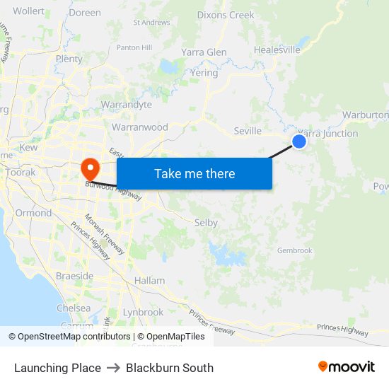 Launching Place to Blackburn South map