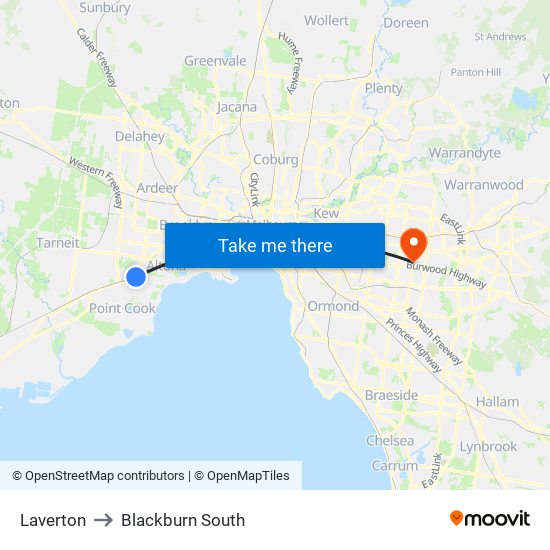 Laverton to Blackburn South map