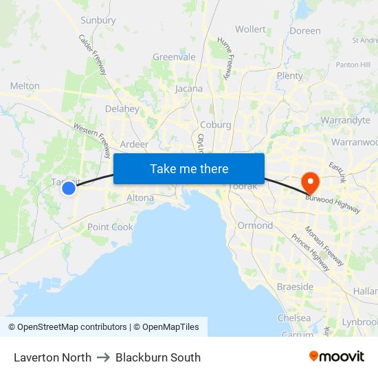 Laverton North to Blackburn South map