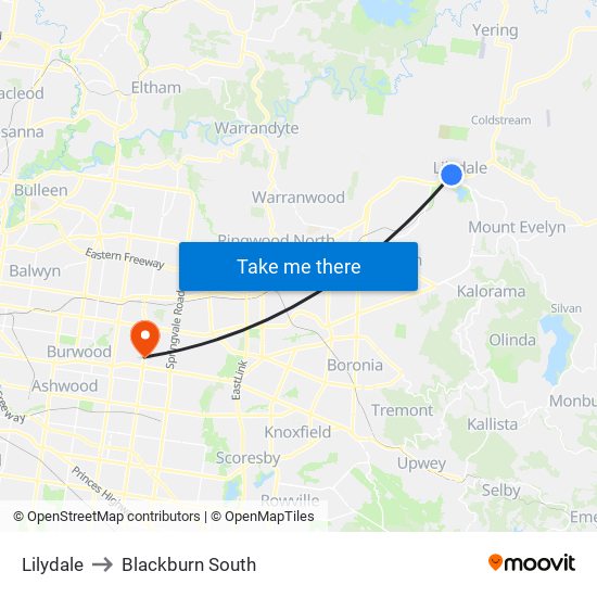 Lilydale to Blackburn South map