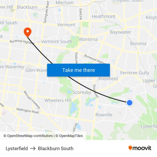 Lysterfield to Blackburn South map