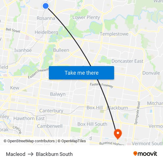 Macleod to Blackburn South map