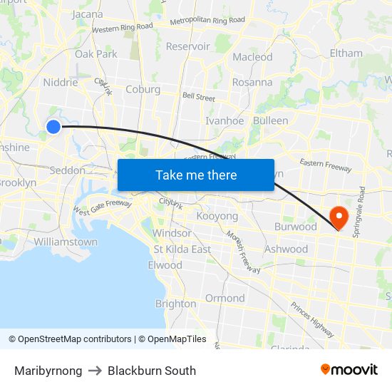 Maribyrnong to Blackburn South map