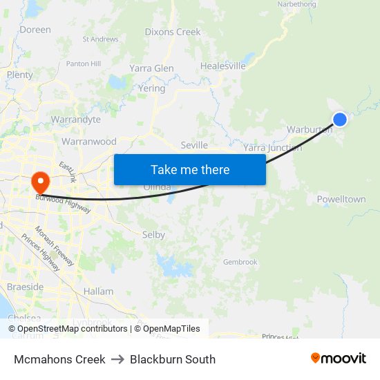 Mcmahons Creek to Blackburn South map