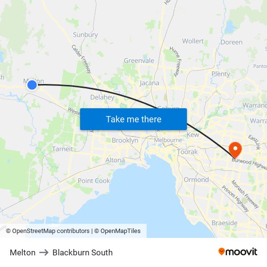 Melton to Blackburn South map