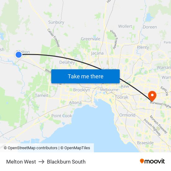 Melton West to Blackburn South map