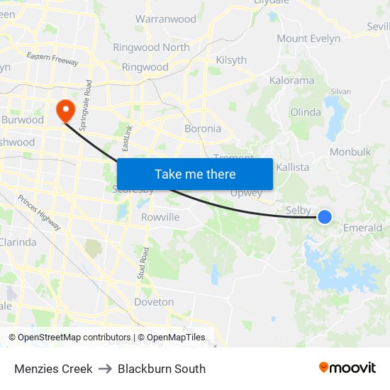 Menzies Creek to Blackburn South map