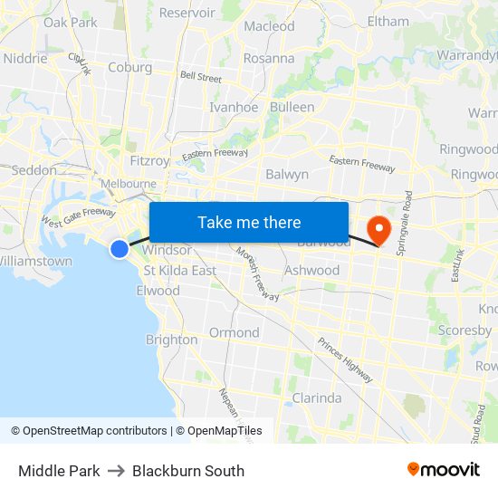 Middle Park to Blackburn South map