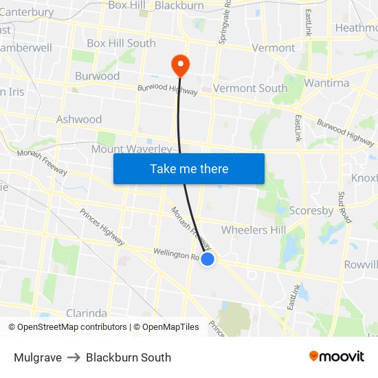 Mulgrave to Blackburn South map