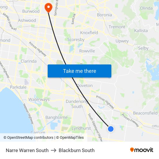 Narre Warren South to Blackburn South map