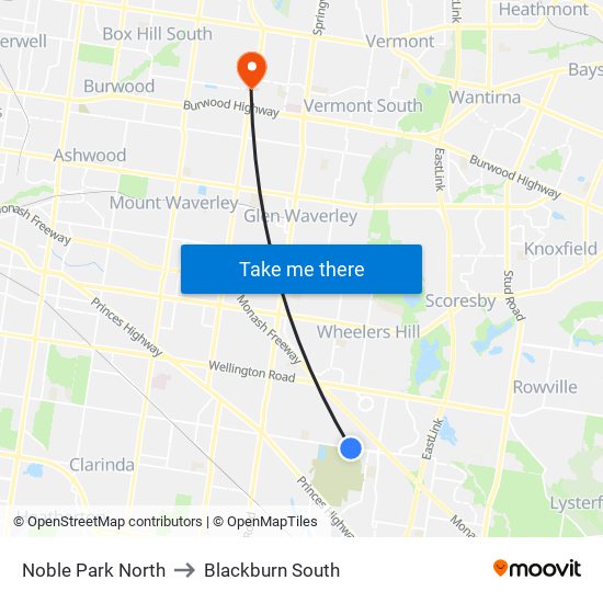 Noble Park North to Blackburn South map