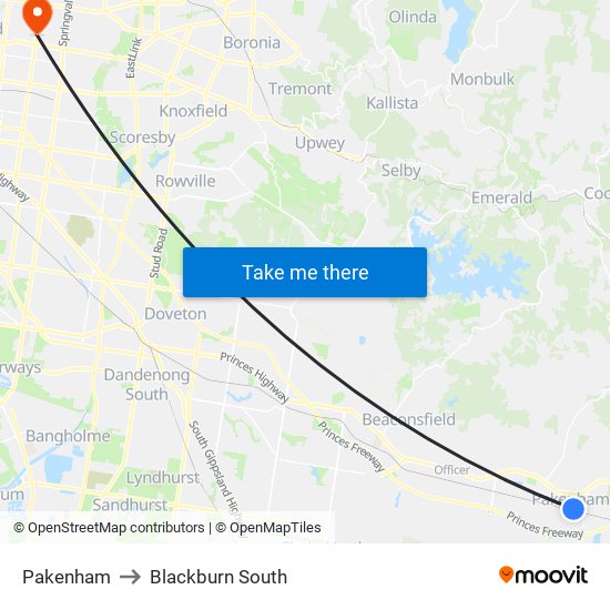 Pakenham to Blackburn South map