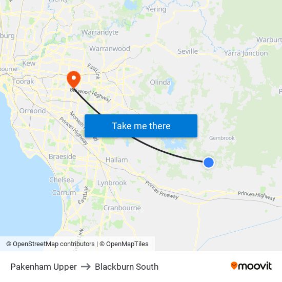 Pakenham Upper to Blackburn South map